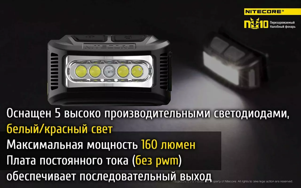 Налобний ліхтарик Nitecore NU10 (акумуляторний) Жовтий - фото 14