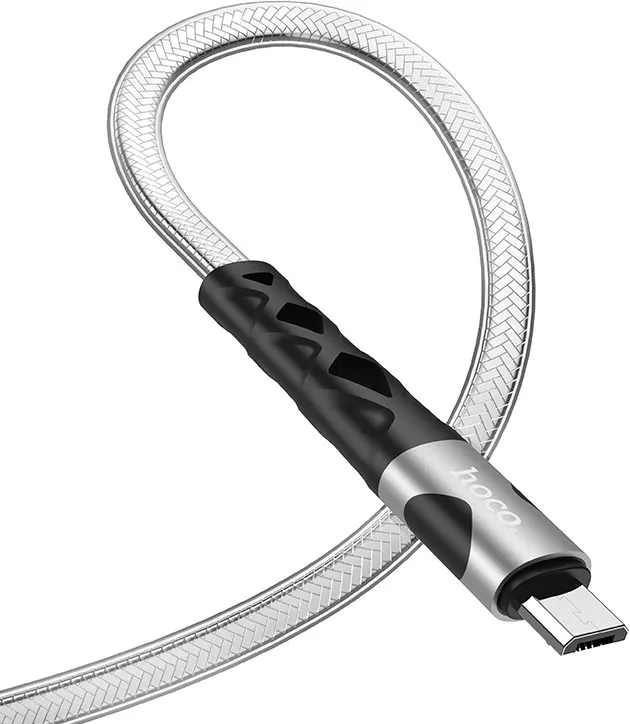 Кабель Hoco U105 Treasure Jelly USB-A - micro USB 12w 2.4a 1.2м cable Silver - фото 3