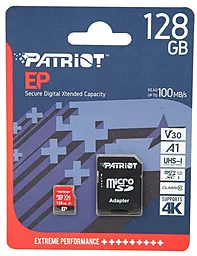 Карта памяти Patriot microSDXC 128GB EP Series Class 10 UHS-I U3 V30 A1 + SD-адаптер (PEF128GEP31MCX)