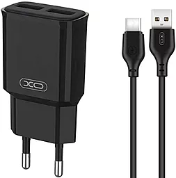 Сетевое зарядное устройство XO L92C 2.4a 2xUSB-A ports charger + USB-C cable black - фото Сетевое зарядное устройство XO L92C 2.4a 2xUSB-A ports charger + USB-C cable black