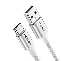 Кабель Ugreen US288 Nickel Plating Aluminum Braid USB-A - Type-C 15w 3a 2м cable White (60133) - фото Кабель Ugreen US288 Nickel Plating Aluminum Braid USB-A - Type-C 15w 3a 2м cable White (60133)