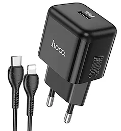 Мережевий зарядний пристрій Hoco N32 30w PD USB-C fast charger + USB-C to Lightning cable black - фото Мережевий зарядний пристрій Hoco N32 30w PD USB-C fast charger + USB-C to Lightning cable black