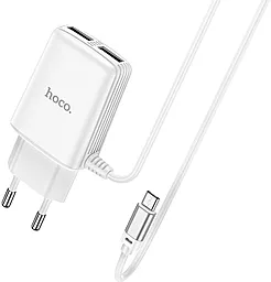 Мережевий зарядний пристрій Hoco C82A Real Power 2xUSB-A + micro USB cable white - мініатюра 2