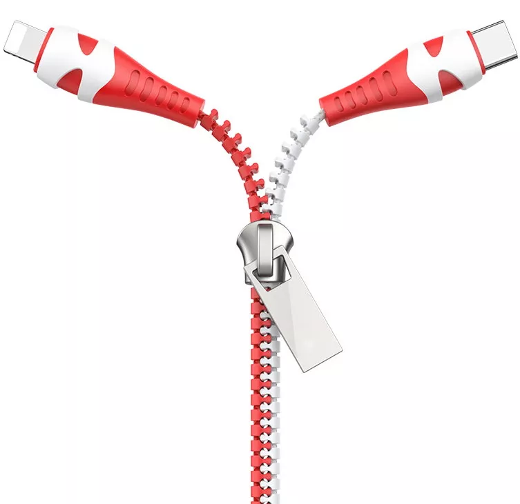 Універсальний кабель Hoco U97 2-in-1 USB-A to Type-C/Lightning 12w 2.4a 1м cable Red/White - фото 3