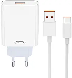 Сетевое зарядное устройство XO L128U 120w QC4.0 USB-A port charger + USB-C cable white - фото Сетевое зарядное устройство XO L128U 120w QC4.0 USB-A port charger + USB-C cable white