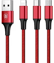 Універсальний кабель Baseus Rapid Series 3-in-1 USB-A to Type-C/Lightning/micro USB 18w 3.5a 1.2м сable Red (CAMLT-SU09) - фото Універсальний кабель Baseus Rapid Series 3-in-1 USB-A to Type-C/Lightning/micro USB 18w 3.5a 1.2м сable Red (CAMLT-SU09)