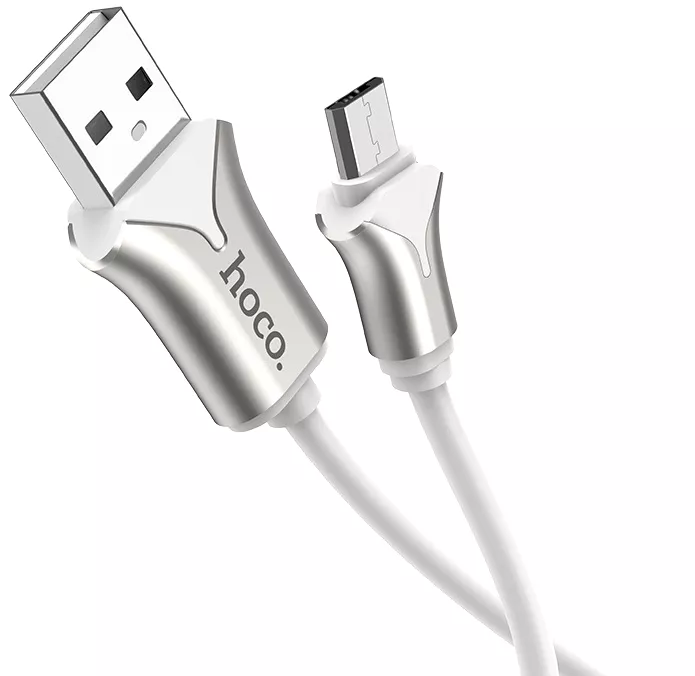 Кабель Hoco U67 Soft Silicone USB-A - micro USB 12w 2.4a 1.2м cable White - фото 1