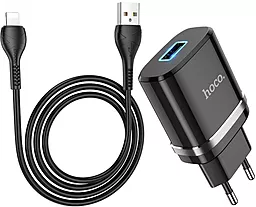 Мережевий зарядний пристрій Hoco N1 Ardent + Lightning Cable Black