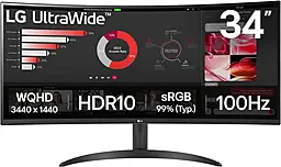 Монітор LG 34" 34WR50QK-B 2xHDMI, DP, Audio, VA, 3440x1440, 21:9, 100Hz, sRGB 99%, CURVED, FreeSync - фото Монітор LG 34" 34WR50QK-B 2xHDMI, DP, Audio, VA, 3440x1440, 21:9, 100Hz, sRGB 99%, CURVED, FreeSync