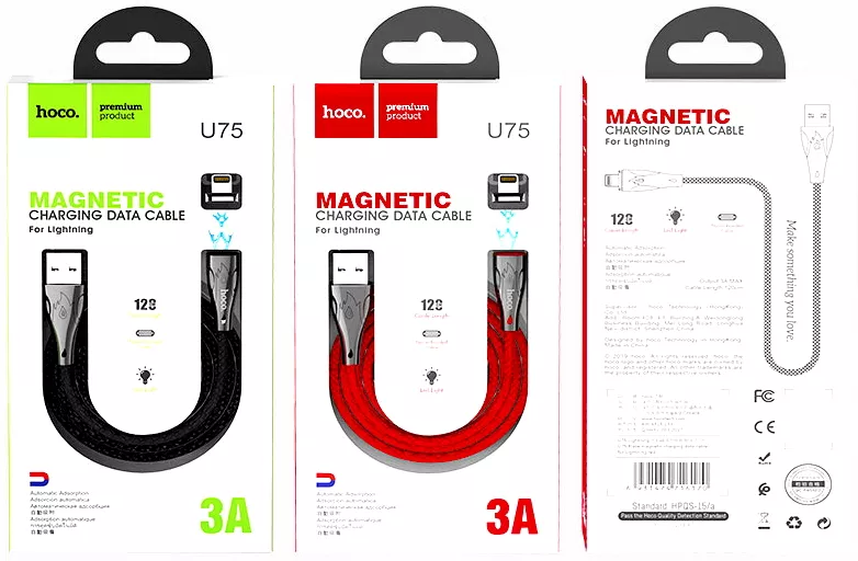 Кабель Hoco U75 magnetic Blaze LED USB-A - Lightning 12w 3a 1.2м cable Red - фото 9
