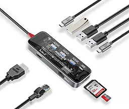 Мультипортовый USB Type-C хаб Promate 9-in-1 grey (transhub-go)