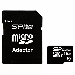 Карта памяти Silicon Power microSDHC 16GB Superior Class 10 UHS-I U1 + SD-адаптер (SP016GBSTHDU1V10SP)