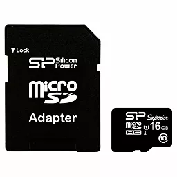 Карта пам'яті Silicon Power microSDHC 16GB Superior Class 10 UHS-I U1 + SD-адаптер (SP016GBSTHDU1V10SP) - фото Карта пам'яті Silicon Power microSDHC 16GB Superior Class 10 UHS-I U1 + SD-адаптер (SP016GBSTHDU1V10SP)