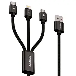 Універсальний кабель Proove Triple Connection 3-in-1 USB-A to Type-C/Lighting/micro USB 15w 3a 1.3м cable Black (CCTC15001501) - фото Універсальний кабель Proove Triple Connection 3-in-1 USB-A to Type-C/Lighting/micro USB 15w 3a 1.3м cable Black (CCTC15001501)