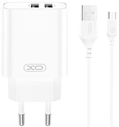 Мережевий зарядний пристрій XO CE34 2.4a 2xUSB-A home charger + micro USB cable white - фото Мережевий зарядний пристрій XO CE34 2.4a 2xUSB-A home charger + micro USB cable white