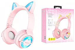 Беспроводные детские наушники с кошачьими ушками Borofone BO15 Cat Pink - миниатюра 3
