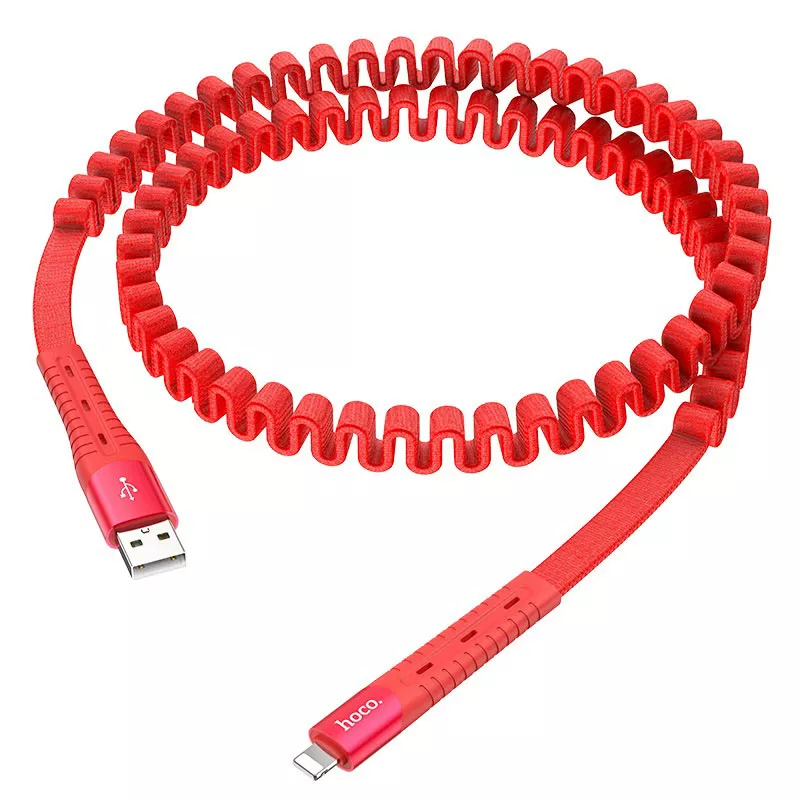 Кабель Hoco U78 Cotton Treasure Elastic USB-A - Lightning 12w 2.4a 1.2м cable Red - фото 2