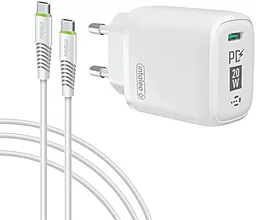 Сетевое зарядное устройство с быстрой зарядкой Intaleo 20w PD/QC USB-C + USB-C/USB-C cable white (TCGQPD120T)