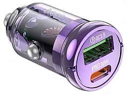 Автомобильное зарядное устройство Hoco Z53A 30w PD USB-C/USB-A ports car charger purple - фото Автомобильное зарядное устройство Hoco Z53A 30w PD USB-C/USB-A ports car charger purple