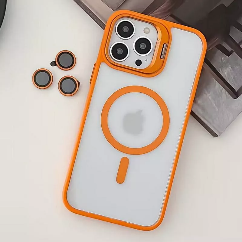 Чехол 1TOUCH Bracket Clear Camera Lens with MagSafe для Apple iPhone 14 Orange - фото 3