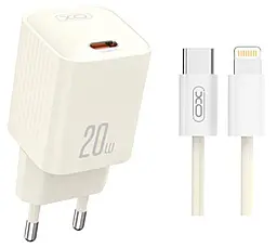 Мережевий зарядний пристрій XO L146 20w PD USB-C fast charger + USB-C to Lightning cable beige - фото Мережевий зарядний пристрій XO L146 20w PD USB-C fast charger + USB-C to Lightning cable beige