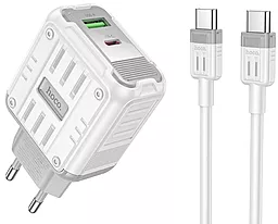 Сетевое зарядное устройство Hoco C136A 45w PD USB-C/USB-A ports charger + USB-C to USB-C cable white - фото Сетевое зарядное устройство Hoco C136A 45w PD USB-C/USB-A ports charger + USB-C to USB-C cable white