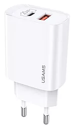 Сетевое зарядное устройство с быстрой зарядкой Usams T35 20w QC/PD USB-A/USB-C ports fast charger white (CC121TC01)