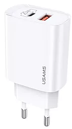 Сетевое зарядное устройство с быстрой зарядкой Usams T35 20w PD USB-C/USB-A ports charger white (CC121TC01)