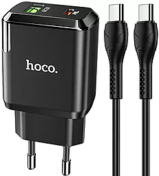 Сетевое зарядное устройство с быстрой зарядкой Hoco N5 Favor PD 20W USB-A+C + USB C-C Cable Black