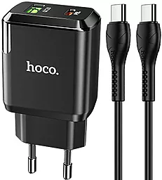 Мережевий зарядний пристрій зі швидкою зарядкою Hoco N5 Favor 20w PD USB-C/USB-A ports fast charger + USB-C to USB-C cable black - фото Мережевий зарядний пристрій зі швидкою зарядкою Hoco N5 Favor 20w PD USB-C/USB-A ports fast charger + USB-C to USB-C cable black