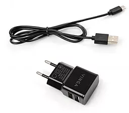 Сетевое зарядное устройство Vinga 2.1a 2xUSB-A ports charger + micro USB cable black (VCPWCH2USB2ACMBK)