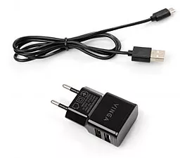 Сетевое зарядное устройство Vinga 2.1a 2xUSB-A ports charger + micro USB cable black (VCPWCH2USB2ACMBK) - фото Сетевое зарядное устройство Vinga 2.1a 2xUSB-A ports charger + micro USB cable black (VCPWCH2USB2ACMBK)