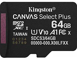 Карта памяти Kingston microSDXC Canvas Select Plus 64GB UHS-I V10 A1 Class 10 (SDCS3/64GBSP) - фото Карта памяти Kingston microSDXC Canvas Select Plus 64GB UHS-I V10 A1 Class 10 (SDCS3/64GBSP)