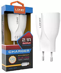 Сетевое зарядное устройство LDNio Dual 2A USB Charger + micro USB (2.1A) White (A2271-S4)