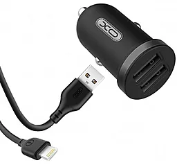 Автомобильное зарядное устройство XO TZ08 Double USB 2xUSB-A ports car charger 2.1A + lightning cable black