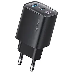 Сетевое зарядное устройство Usams US-CC229 Display XC Ser 30w GaN PD USB-C/USB-A ports charger black - фото Сетевое зарядное устройство Usams US-CC229 Display XC Ser 30w GaN PD USB-C/USB-A ports charger black