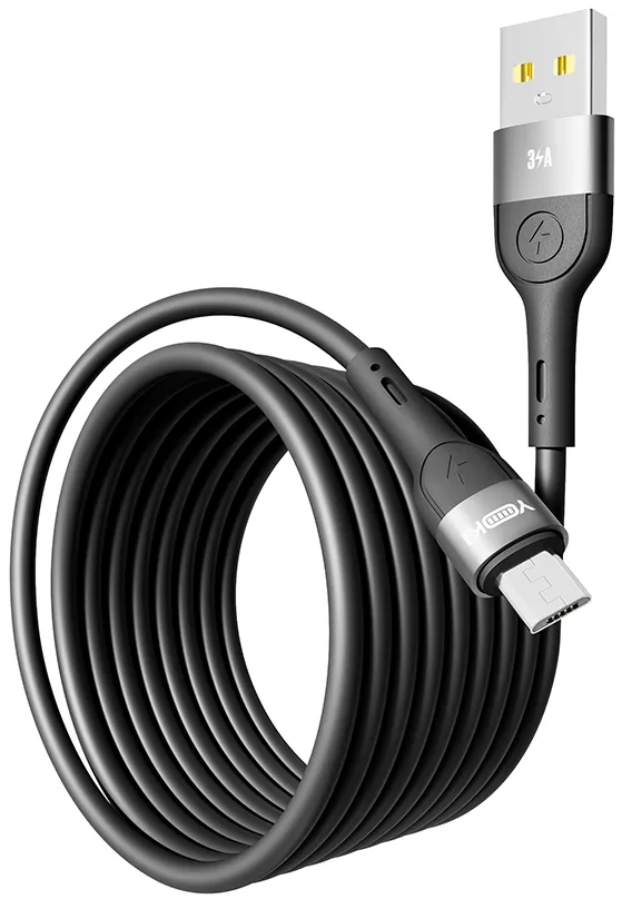 Кабель Yoki YK-EX11 EXTRA USB-A - micro USB 15w 3a 2м cable Black - фото 2