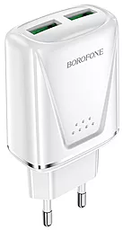 Сетевое зарядное устройство с быстрой зарядкой Borofone BA54A Wide road 18w QC3.0 2xUSB-A ports charger white