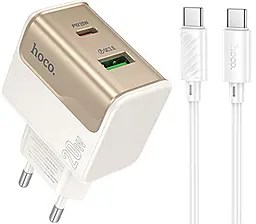 Мережевий зарядний пристрій Hoco CS71A Star Speed 20w PD USB-C/USB-A ports charger + USB-C to USB-C cable white - фото Мережевий зарядний пристрій Hoco CS71A Star Speed 20w PD USB-C/USB-A ports charger + USB-C to USB-C cable white