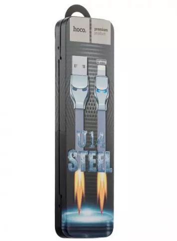 Кабель Hoco U14 Steel man USB-A - Lightning 12w 2.4a 1.2м cable Gold - фото 2