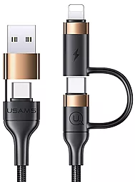 Универсальный кабель Usams U62 4-in-1 USB-A/Type-C to Type-C/Lightning 60w 3a 1.2м PD сable Black - фото Универсальный кабель Usams U62 4-in-1 USB-A/Type-C to Type-C/Lightning 60w 3a 1.2м PD сable Black