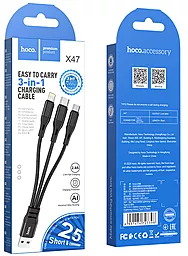 Універсальний кабель Hoco X47 Harbor 3-in-1 USB-A to Type-C/Lightning/micro USB 12w 2.4a 0.25м сable Black - мініатюра 5 Універсальний кабель Hoco X47 Harbor 3-in-1 USB-A to Type-C/Lightning/micro USB 12w 2.4a 0.25м сable Black - мініатюра 5