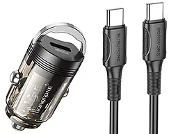 Автомобильное зарядное устройство Borofone BZ29 Ray 30w PD USB-C ports car charger + USB-C to USB-C cable transparent black - фото Автомобильное зарядное устройство Borofone BZ29 Ray 30w PD USB-C ports car charger + USB-C to USB-C cable transparent black