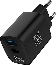 Сетевое зарядное устройство MAKE 45w Gan PD USB-C/USB-A ports charger black (MCW-4521GBK) - фото Сетевое зарядное устройство MAKE 45w Gan PD USB-C/USB-A ports charger black (MCW-4521GBK)