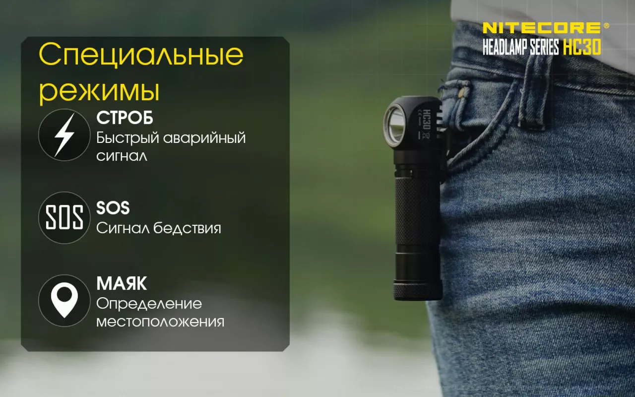 Налобний ліхтарик Nitecore HC30w (Cree XM-L2 U2) (1x18650, 2xCR123) теплий білий - фото 13