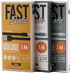 Кабель Remax Fast Pro USB-A - Lightning 12w 2.4a 1м cable Grey (RC-129i) - мініатюра 4 Кабель Remax Fast Pro USB-A - Lightning 12w 2.4a 1м cable Grey (RC-129i) - мініатюра 4