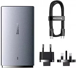 Мережевий зарядний пристрій Baseus 65W GaN5 Pro Ultra-Slim 5A USB-A-C + USB-C-C Cable Gray