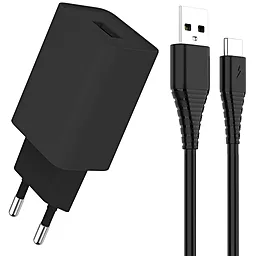 Мережевий зарядний пристрій ColorWay 2a home charger + USB-C cable black (CW-CHS012CC-BK)