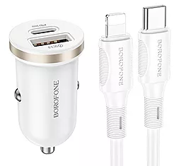 Автомобільний зарядний пристрій Borofone BZ22 Scenery 30w PD USB-C/USB-A ports car charger + USB-C to Lightning cable white - фото Автомобільний зарядний пристрій Borofone BZ22 Scenery 30w PD USB-C/USB-A ports car charger + USB-C to Lightning cable white