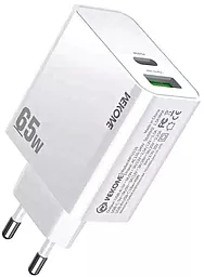 Мережевий зарядний пристрій з швидкою зарядкою WK Wekome 65w PD USB-C/USB-A ports fast charger white (WP-U116)